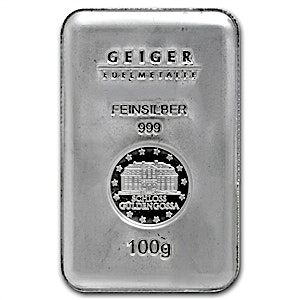 100 Gram Geiger Edelmetalle Silver Bullion Bar (Pre-Owned in Good Condition)