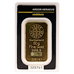 50 Gram Argor-Heraeus Swiss Gold Bullion Bar