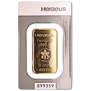 1 oz Heraeus Kinebar Gold Bullion Bar