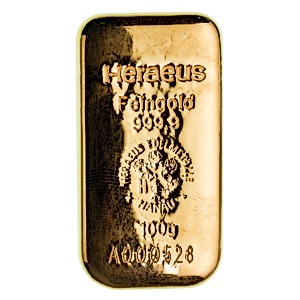 100 Gram Heraeus Cast Gold Bullion Bar