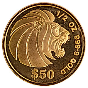 1990 1/2 oz Singapore Gold Lion Bullion Coin