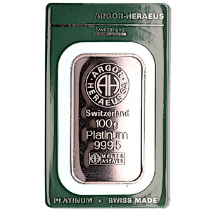 100 Gram Argor-Heraeus Swiss Platinum Bullion Bar