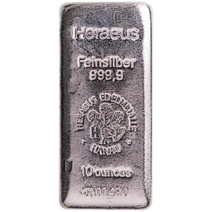10 oz Heraeus Cast Silver Bullion JG Bar